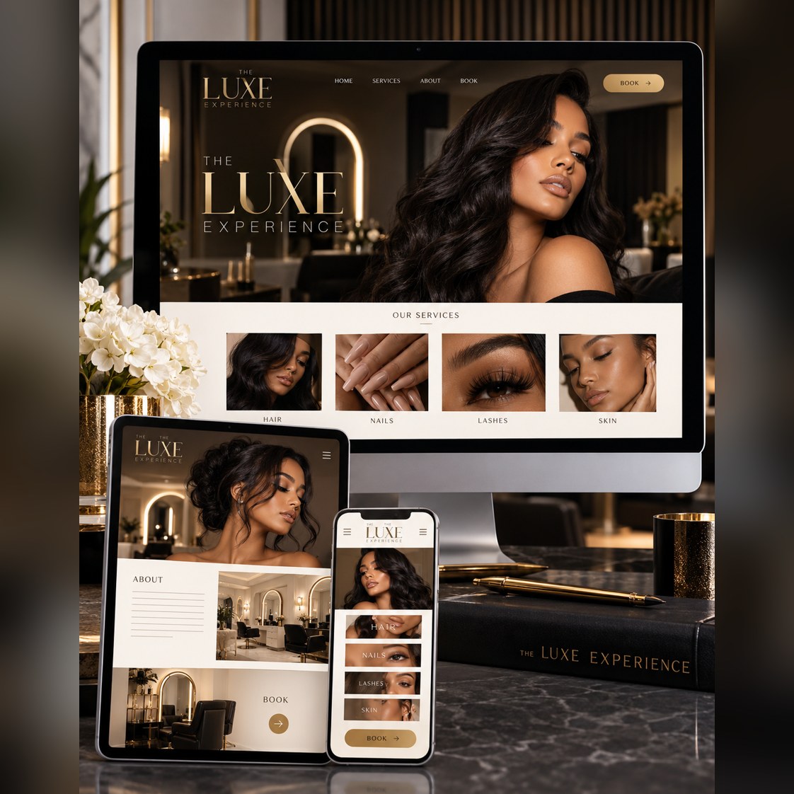 Square portfolio mockup: The Luxe Experience responsive website